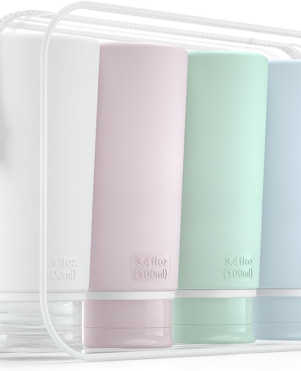 TakeToday Travel Bottles for Toiletries 3.4oz 4 Pack, TSA Leak Proof | BPA Free, Leak Guard, Clear Pouch, 4 Colors Available, for Travel and Gym