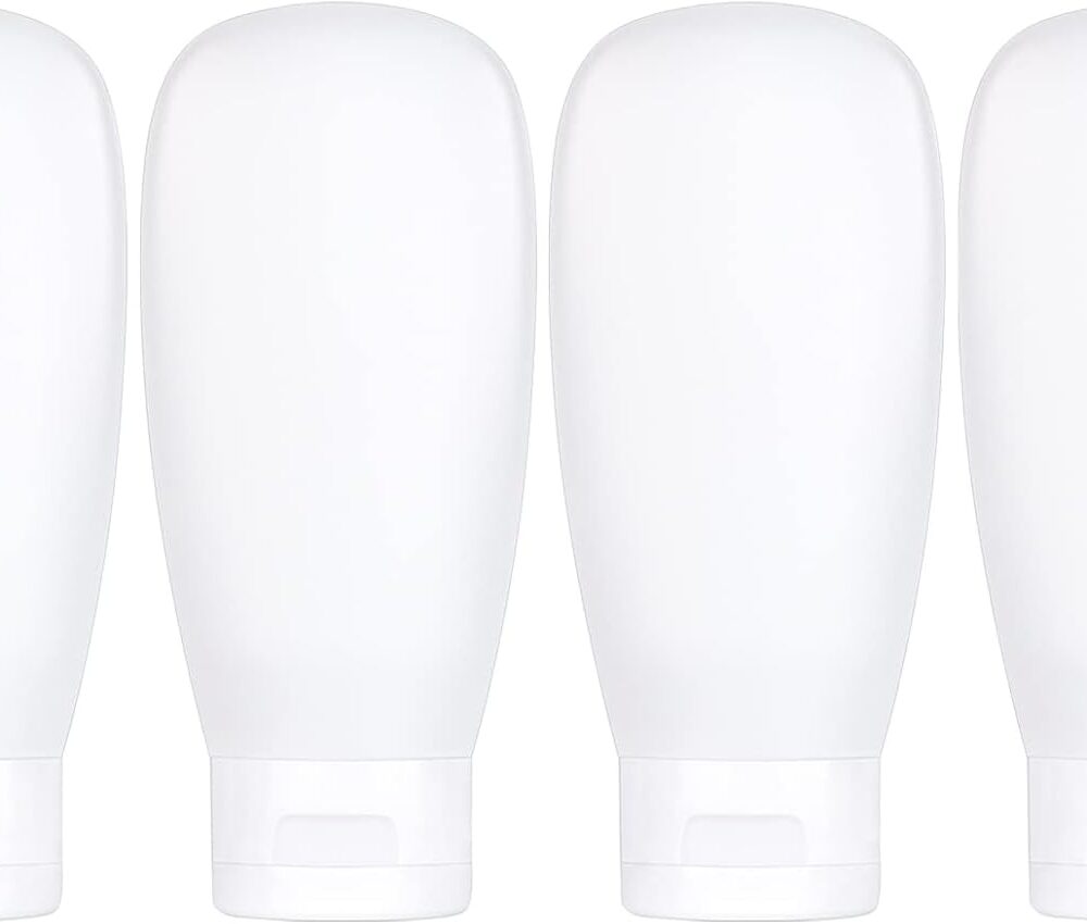 TSA Approved Travel Bottles Set for Toiletries Travel Size Containers Kit 4 Pack Portable Leak Proof Refillable Squeeze Cosmetic Airplane Essential Shampoo Hair Conditioner Body Lotion Bath Shower Gel