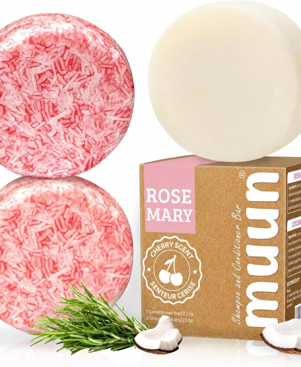 Muun Rosemary Shampoo and Conditioner Bar Set 3 - Natural Solid Hair Growth Soap Bars for Women with Straight, Curly or Thinning Hair for Anti-Hair Loss, Regrowth, pH Balanced, Sulfate & Silicone Free
