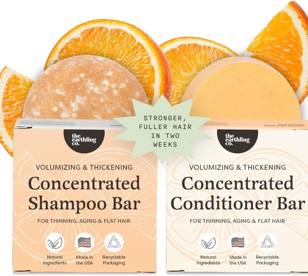The Earthling Co. Shampoo & Conditioner Bar Set - Promote Hair Growth, Strengthen & Volumize All Types - Paraben & Sulfate Free Formula With Natural Ingredients for Dry Hair (Citrus Sun)