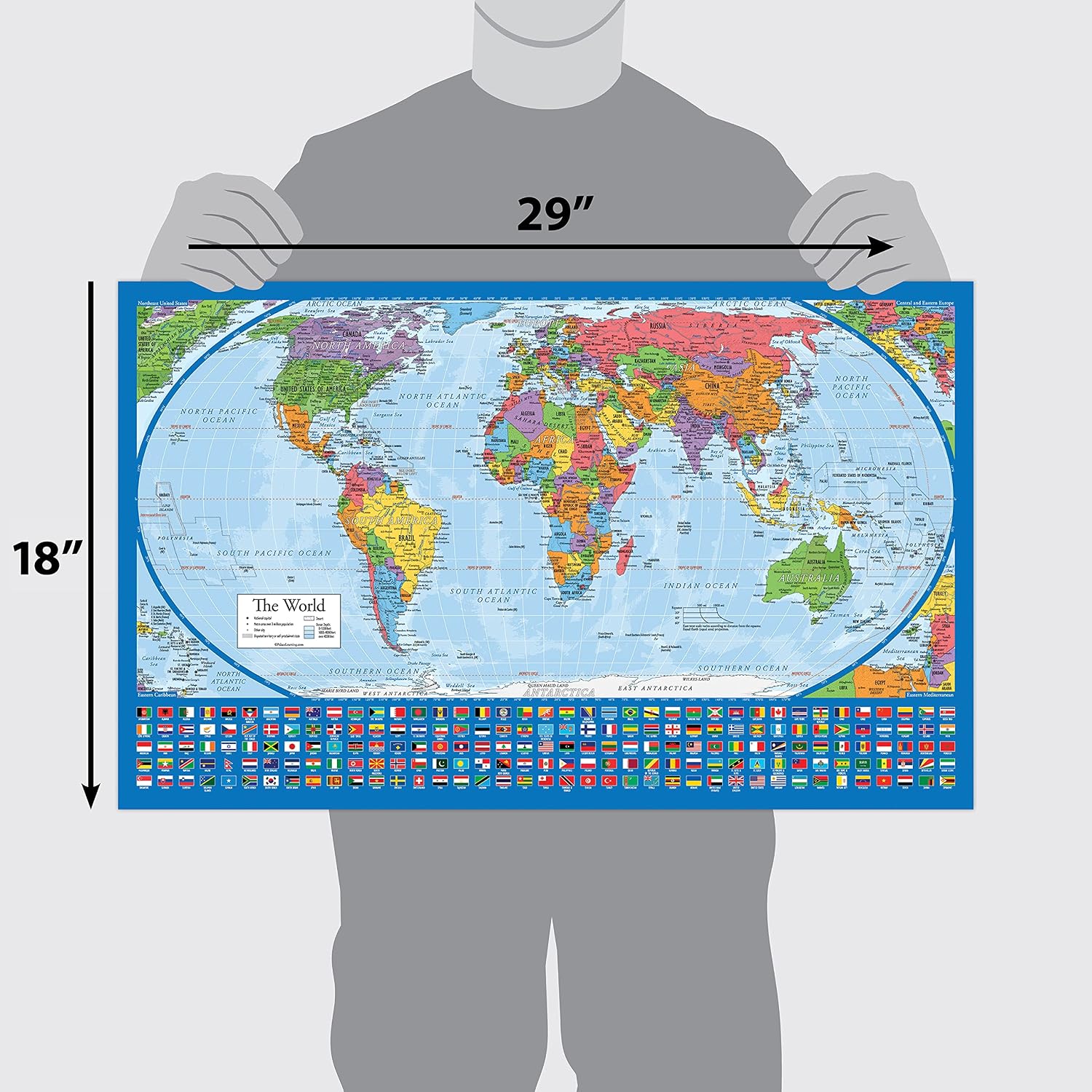 2 Pack - Laminated World Map Poster & USA Map Set - Equal Earth world map design shows continents at true relative size - US Map 18” x 29” - Image 2