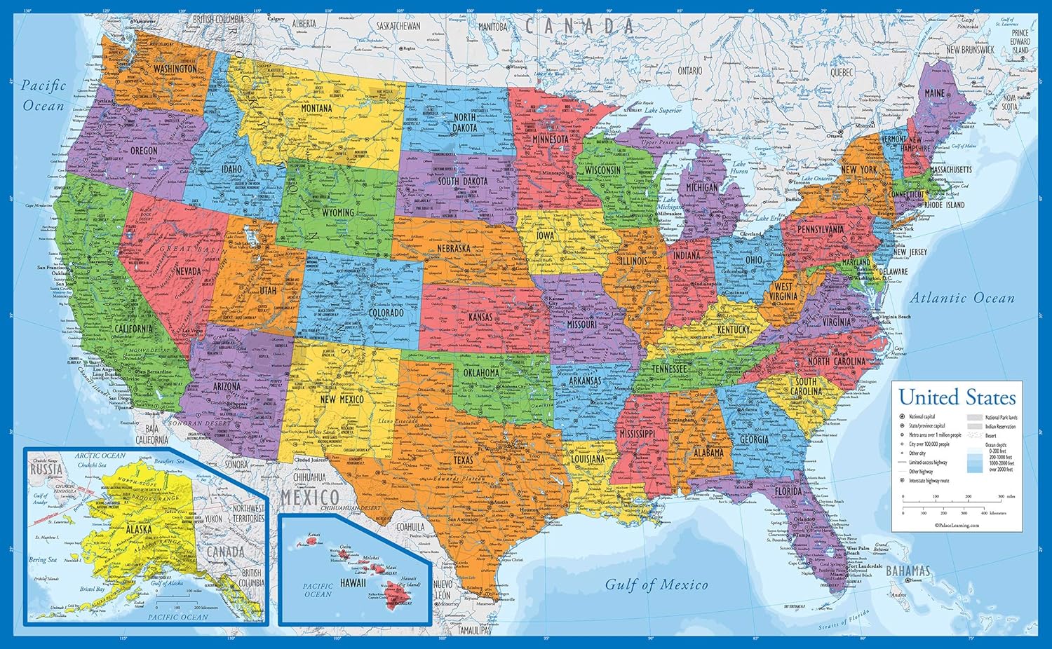 2 Pack - Laminated World Map Poster & USA Map Set - Equal Earth world map design shows continents at true relative size - US Map 18” x 29” - Image 4