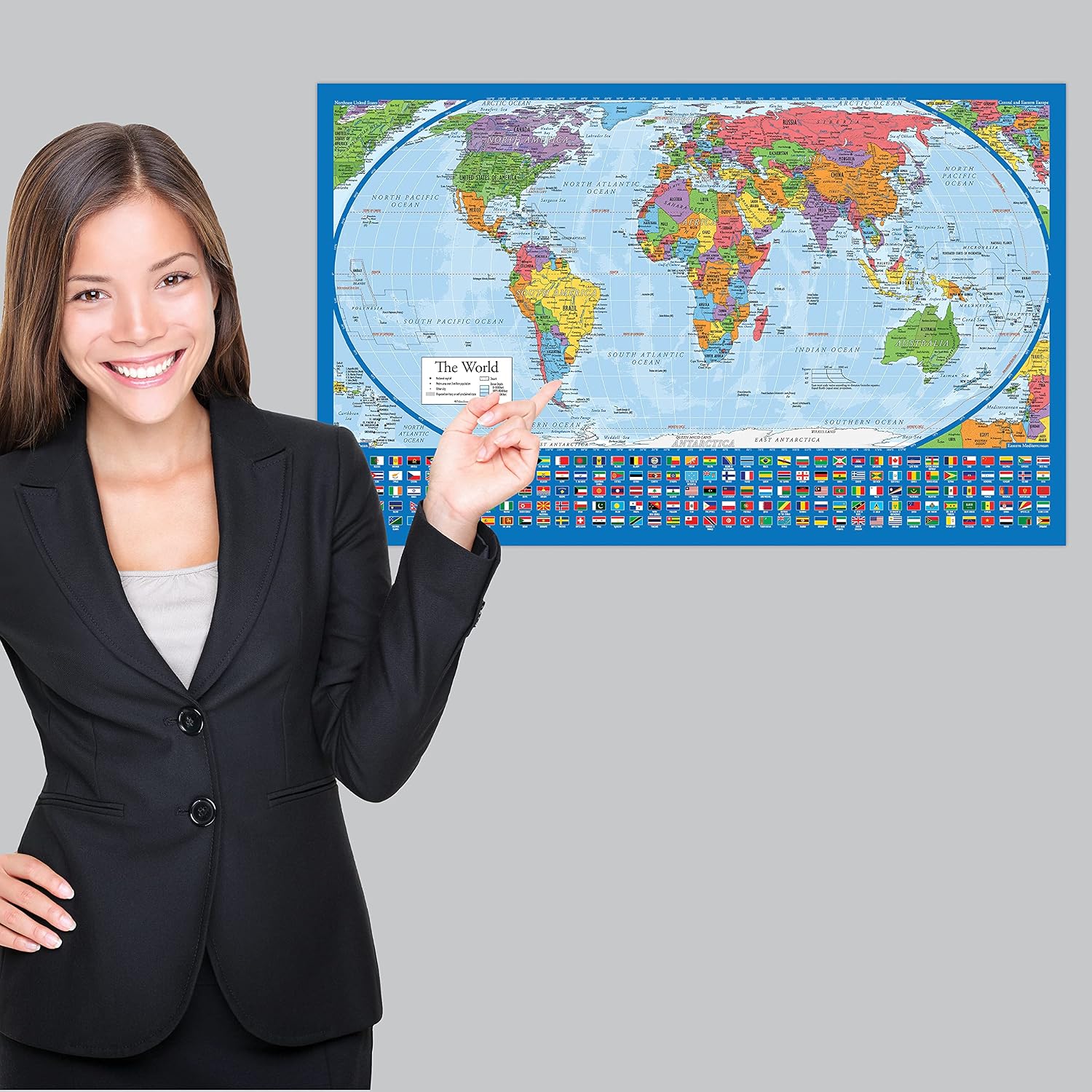 2 Pack - Laminated World Map Poster & USA Map Set - Equal Earth world map design shows continents at true relative size - US Map 18” x 29” - Image 5